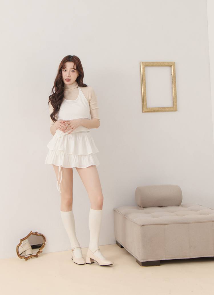 GraceGift平價女鞋 銀河系 方頭 中高跟 瑪莉珍芭蕾舞鞋 米白