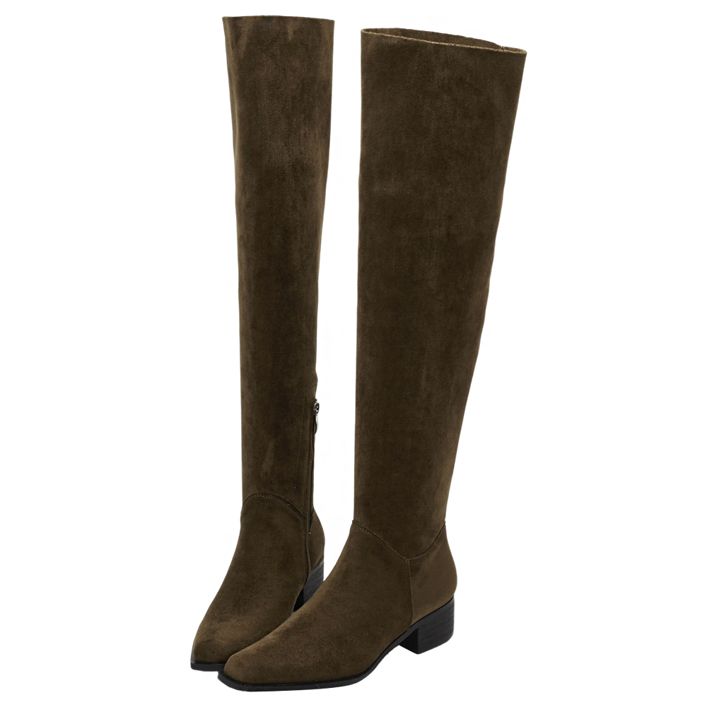 溫柔歐膩3way絨布過膝堆堆長靴 駝