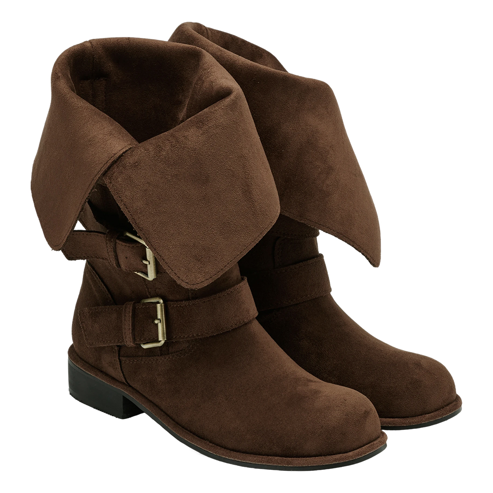 韓系街拍絨布2WAY皮帶釦騎士靴 咖