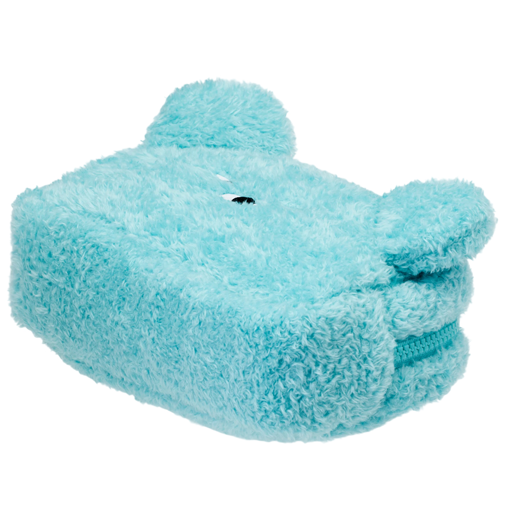 GraceGift Wasabi Bear聯名 芥末熊 格紋絨毛化妝包 藍綠色 實拍圖