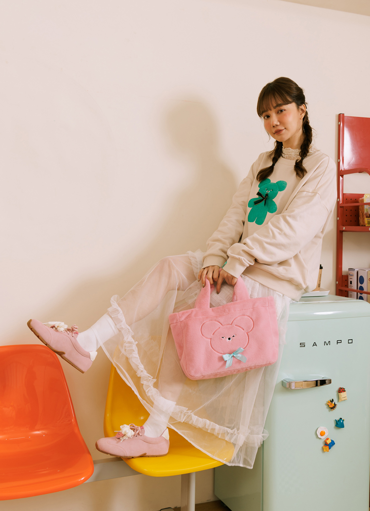 Grace Gift 平價女鞋 Wasabi Bear 聯名 粉芥末熊 休閒運動鞋 粉紅色 穿搭實拍