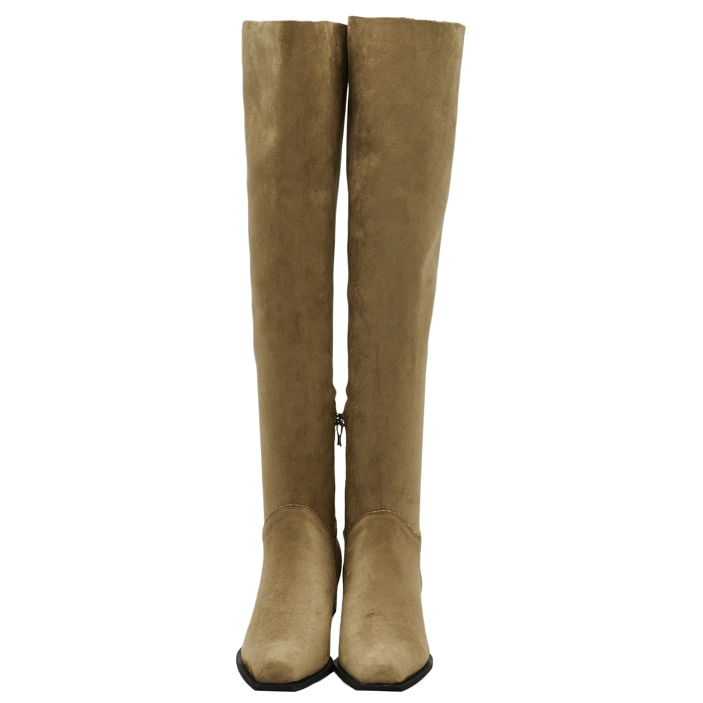 溫柔歐膩3way絨布過膝堆堆長靴 卡其