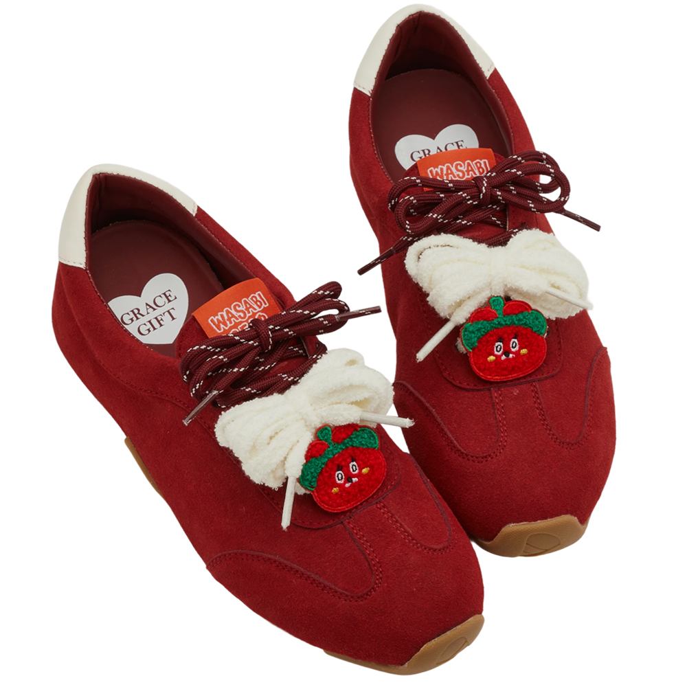 Grace Gift 平價女鞋 Wasabi Bear 聯名 辣椒醬熊 休閒運動鞋 深紅色 穿搭實拍