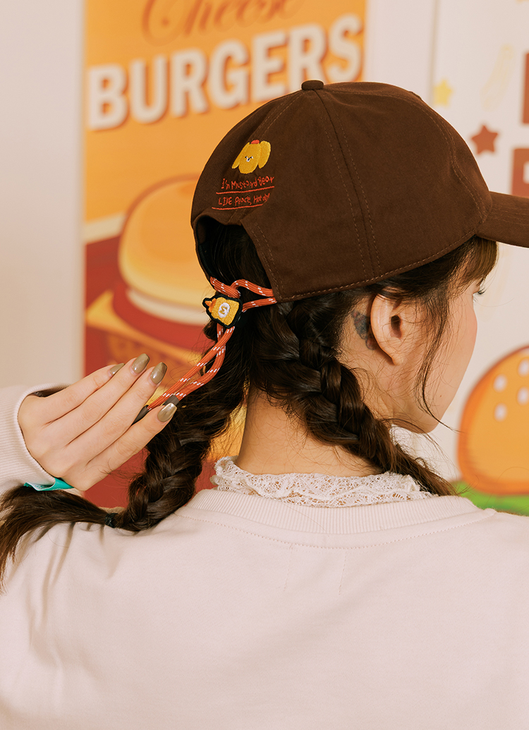 GraceGift Wasabi Bear聯名 黃芥末熊 拉繩調節電繡棒球帽 咖色