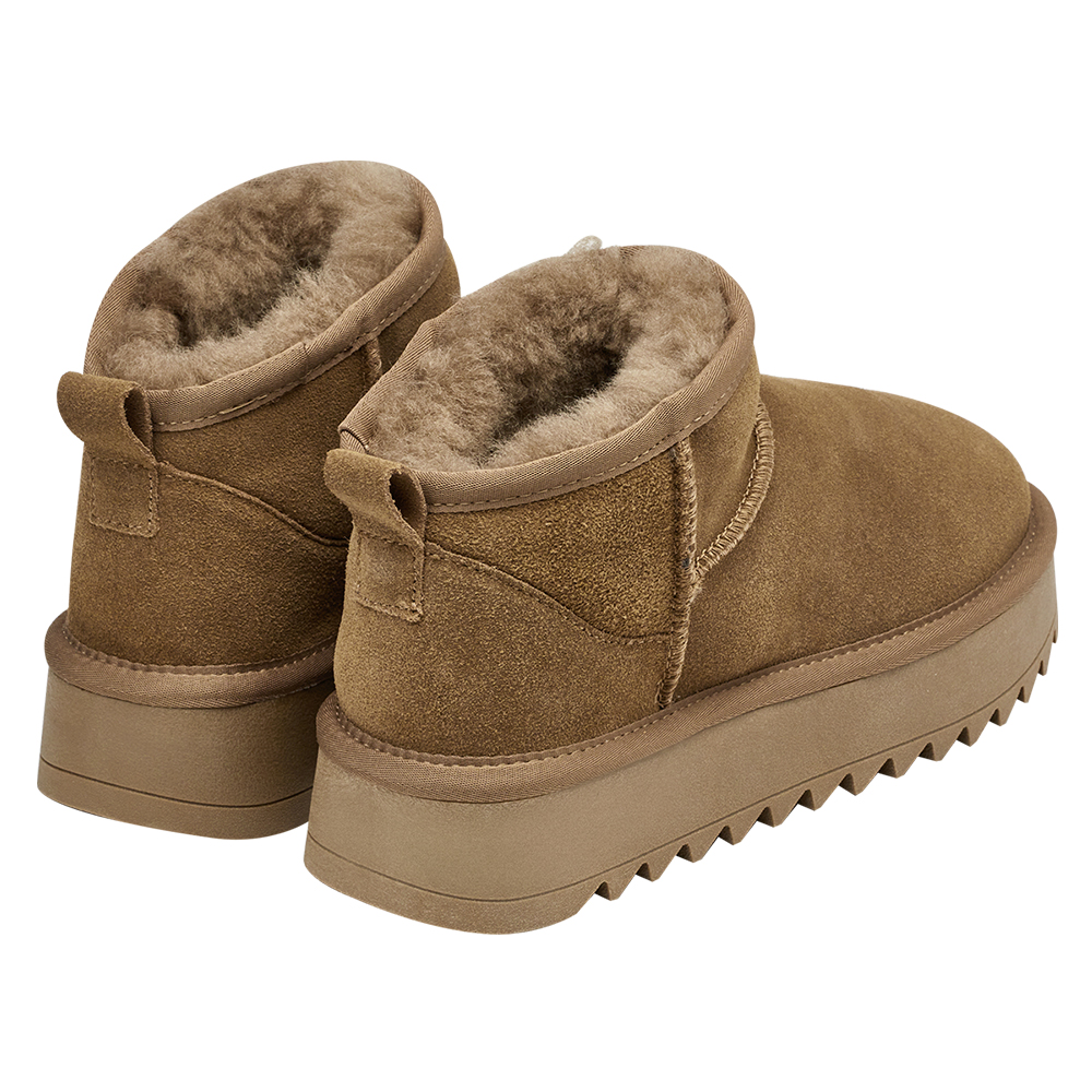 保暖神器暖絨牛麂皮短筒厚底雪靴 灰