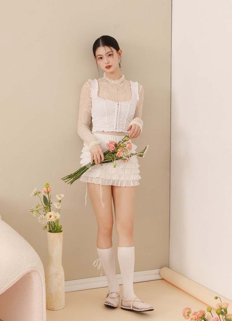 GraceGift 平價女鞋 個性網面 細閃芭蕾舞娃娃鞋 杏色 平底娃娃鞋 實拍圖