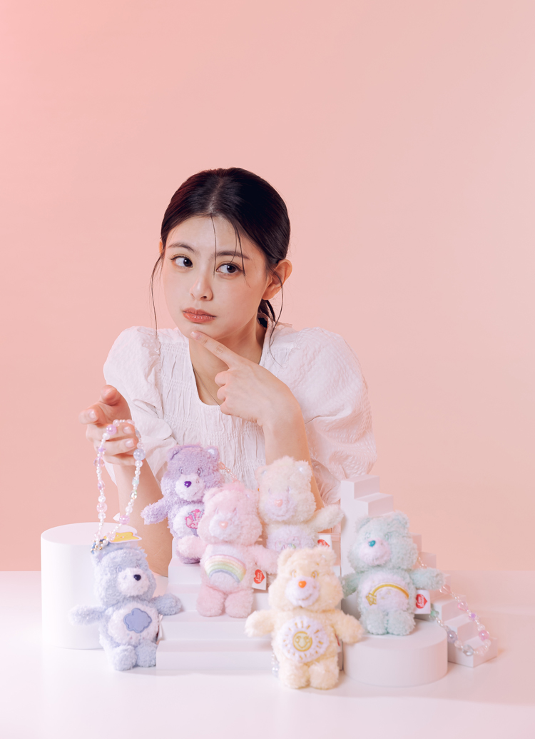 GraceGift CareBears聯名 Care Bears彩虹熊 棉花糖系列毛絨玩偶手機串珠吊飾一中盒