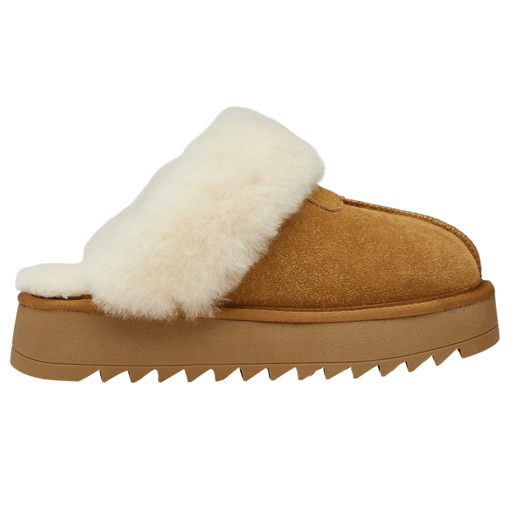 韓妞時尚牛麂皮羊毛厚底雪地拖鞋 栗子