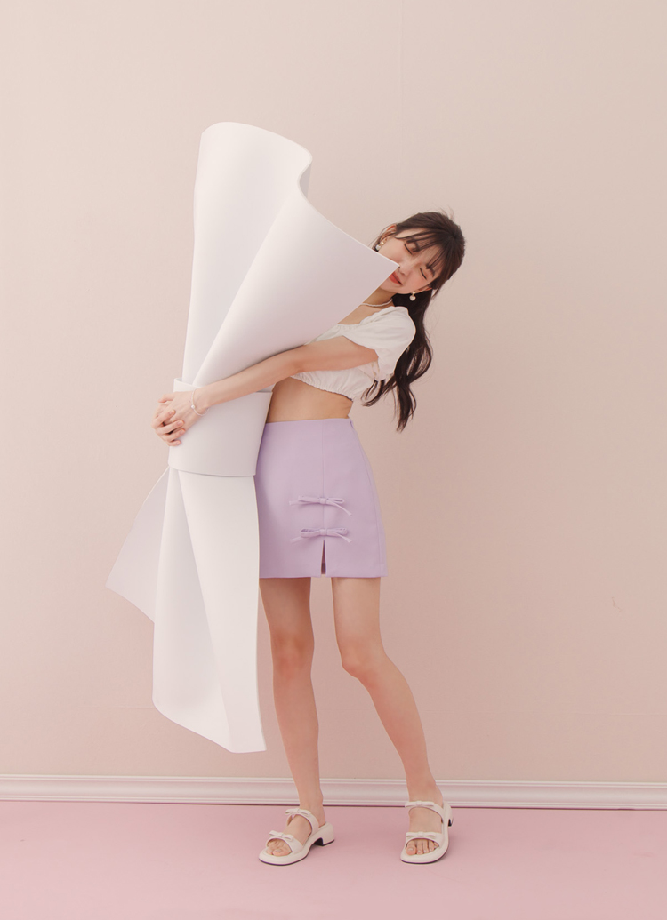 GraceGift平價女鞋 俏皮蝴蝶結 一字雙帶 中跟拖鞋 米白