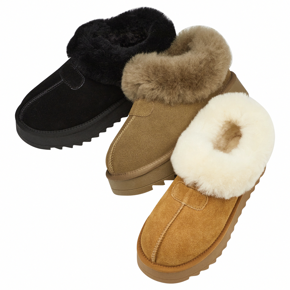 時髦雲朵暖絨牛麂皮短筒厚底雪靴 黑