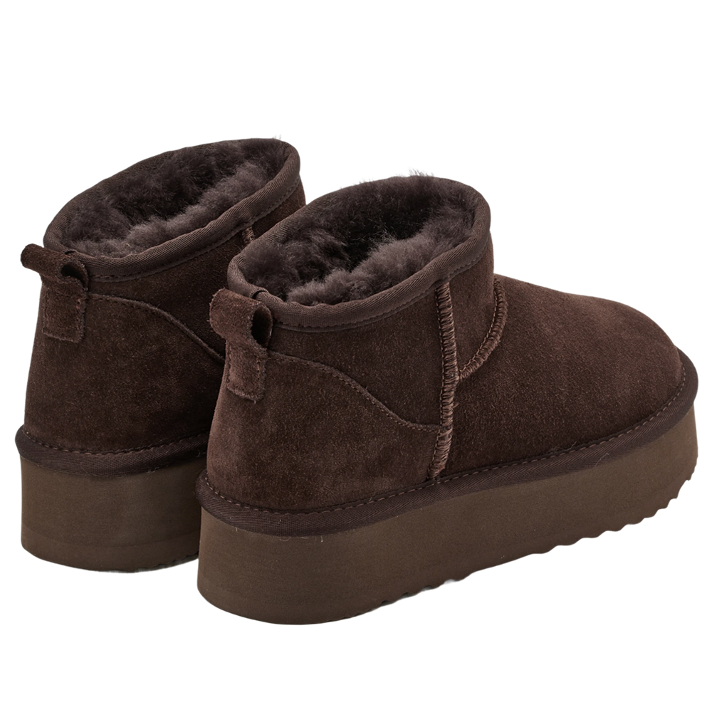 經典百搭牛麂皮羊毛短筒厚底雪靴 咖