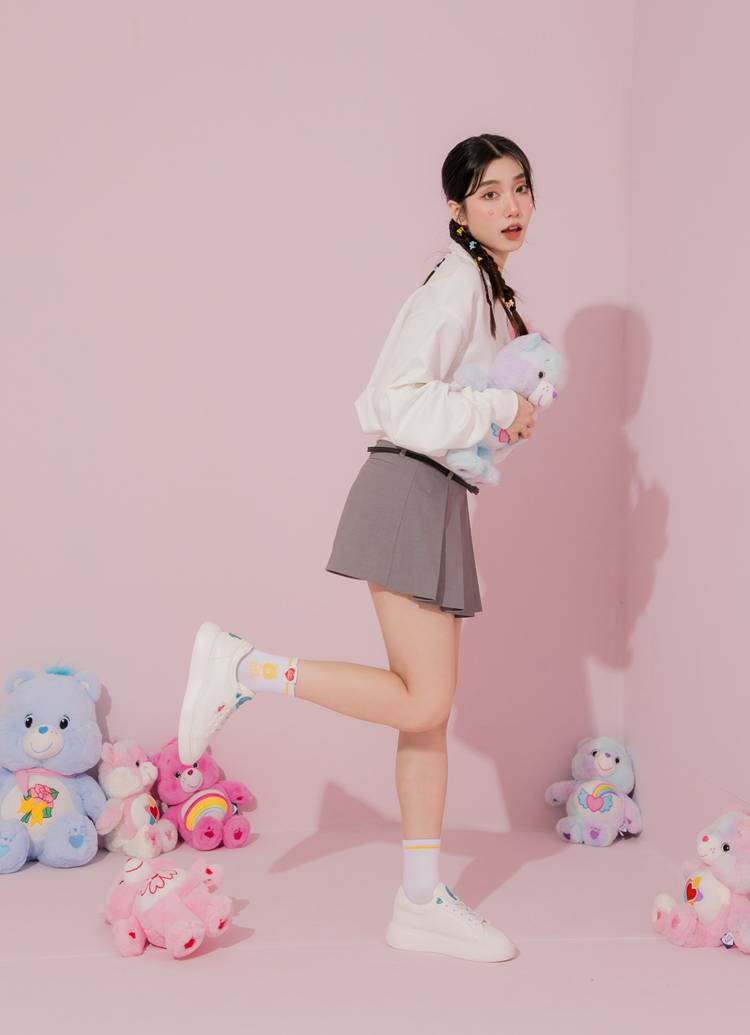 Grace Gift Care Bears聯名 晚安小熊 電繡星月輕量小白鞋 藍色 實拍圖