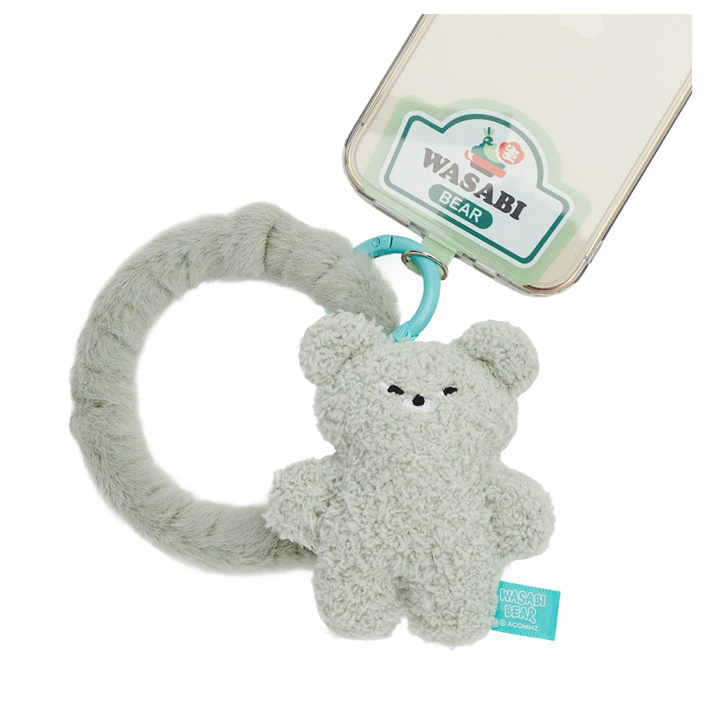 GraceGift Wasabi Bear聯名 芥末熊 絨毛手機掛環 藍綠色