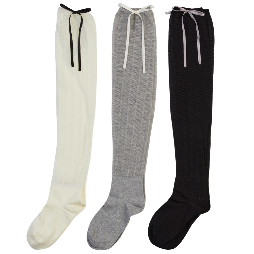 小公主撞色緞帶小腿堆堆襪 灰