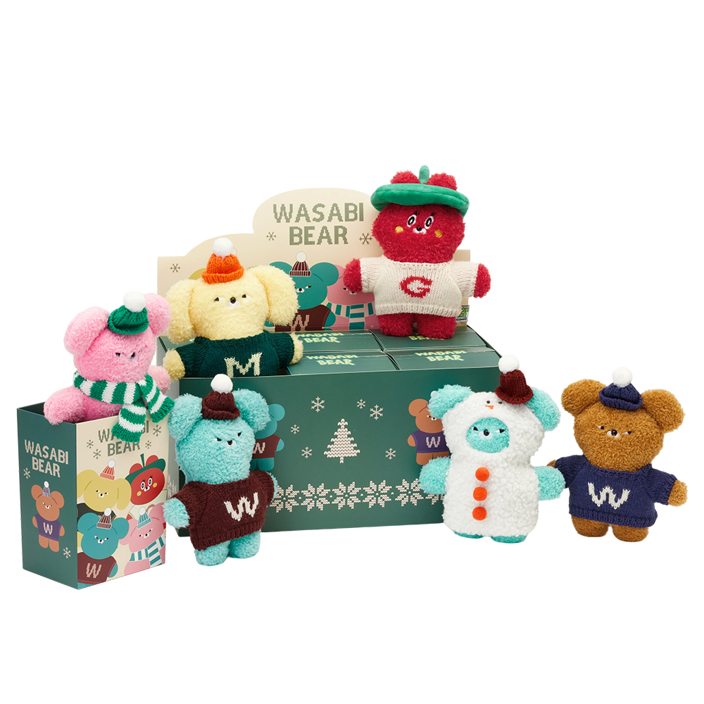 GraceGift Wasabi Bear聯名 冬裝派對毛絨玩偶吊飾鑰匙圈 一中盒