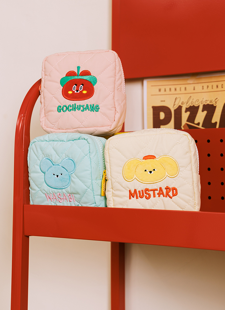 GraceGift Wasabi Bear聯名 黃芥末熊 格紋鋪棉收納包 粉色 實拍圖