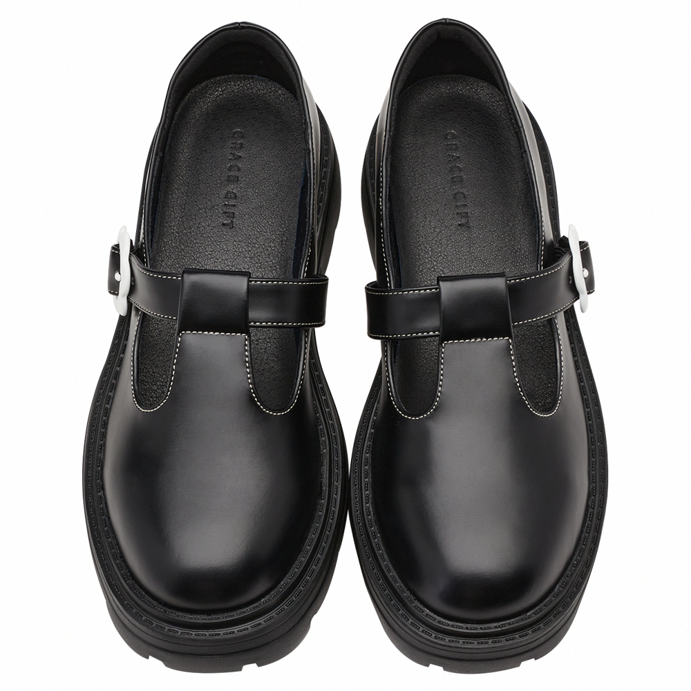 日系可愛小花扣T字輕量瑪莉珍鞋 黑