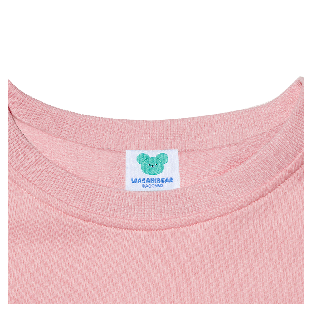 GraceGift Wasabi Bear聯名 粉芥末熊 小臉印花大學T 粉紅色 實拍圖