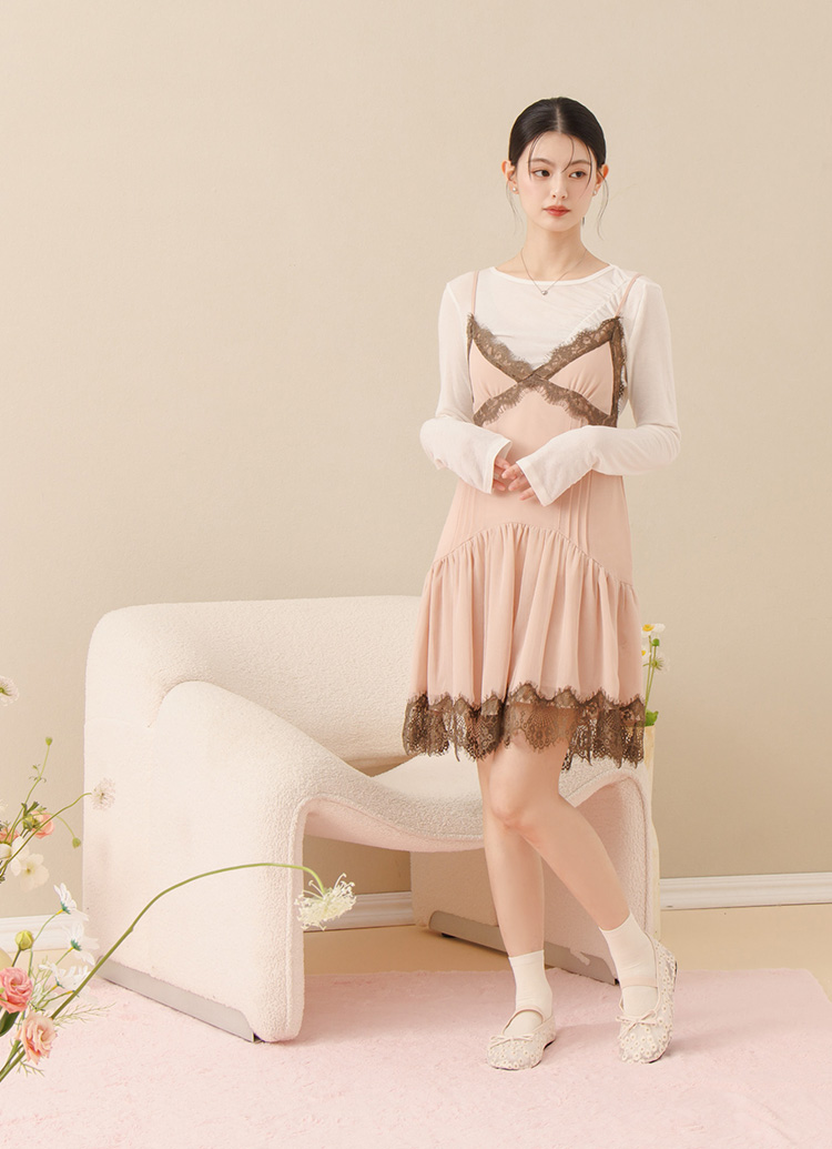 GraceGift平價女鞋 春日花園 蝴蝶結網紗 平底瑪莉珍鞋 杏色