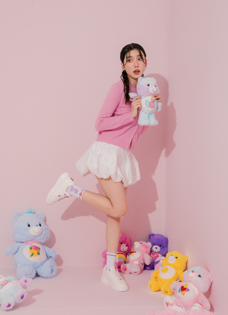 GraceGift Care Bears聯名 分享小熊 電繡彩虹輕量小白鞋 紫色 實品圖