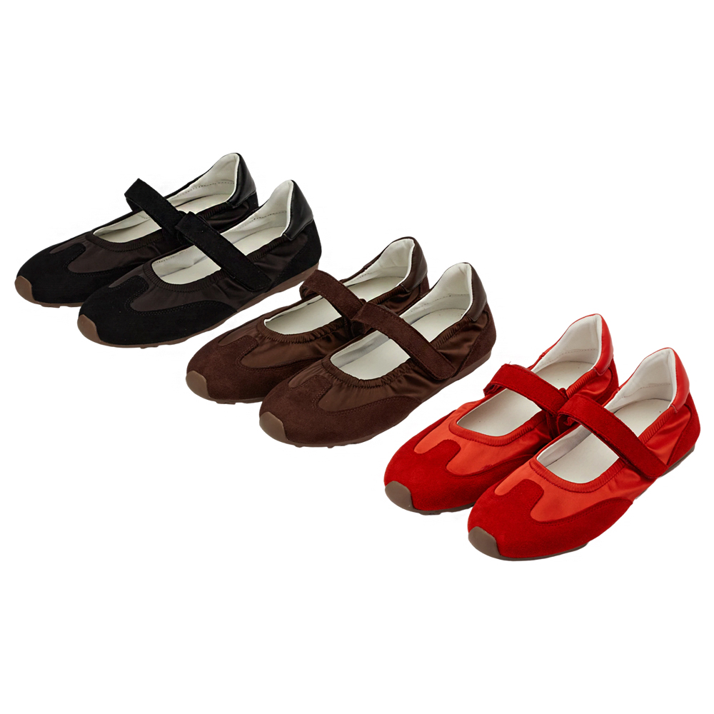 GraceGift平價女鞋 輕盈芭蕾 緞面拚接 芭蕾舞運動鞋 黑色