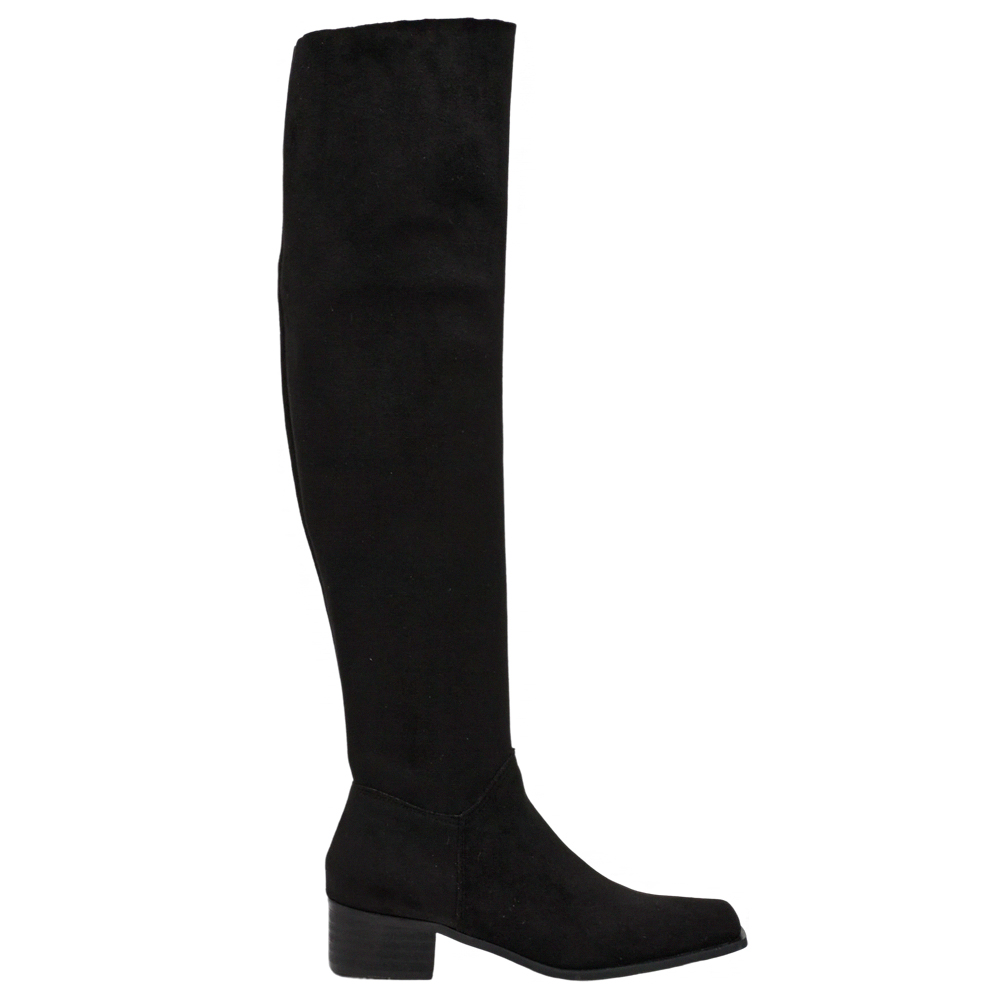 溫柔歐膩3way絨布過膝堆堆長靴 黑