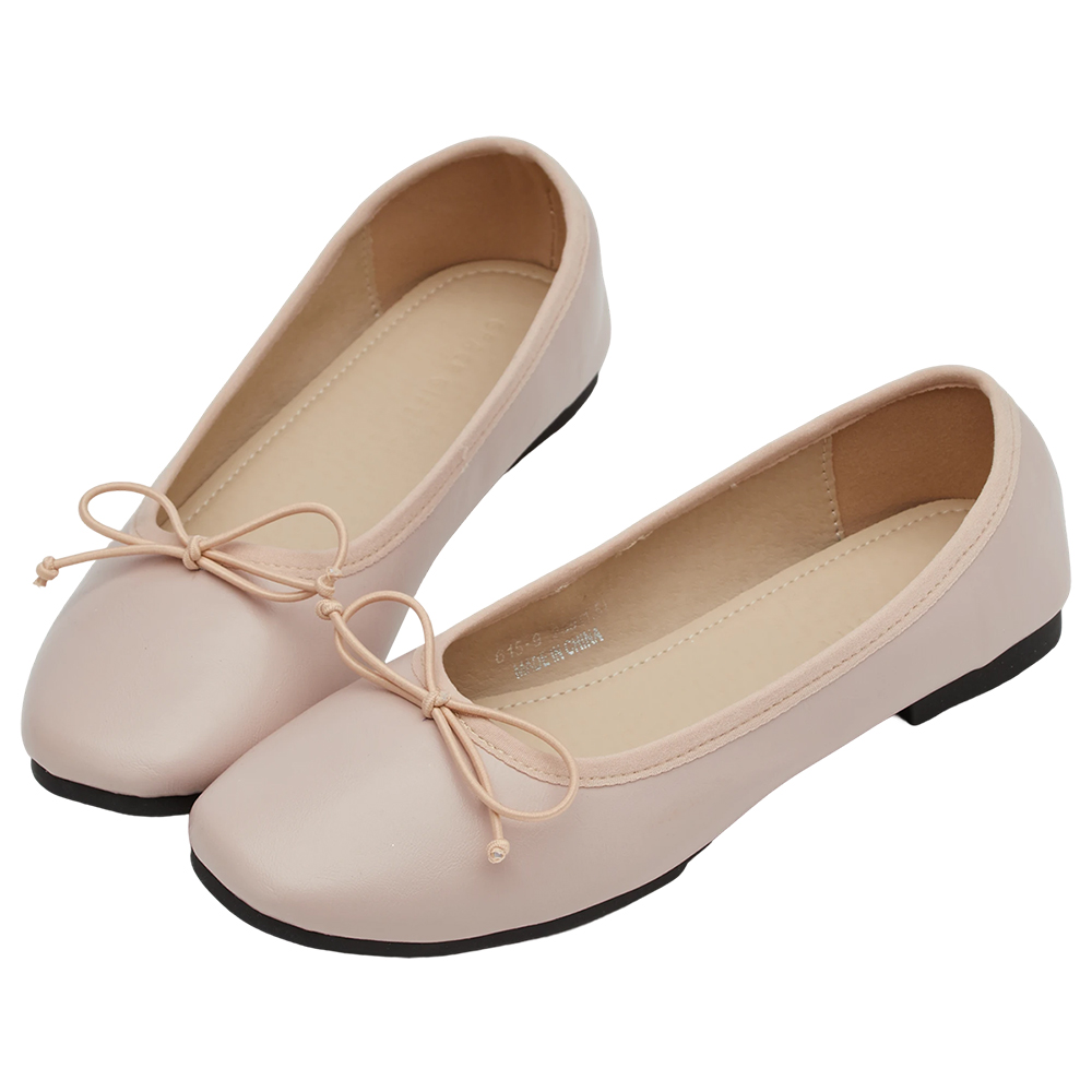 GraceGift平價女鞋 時尚秀場 方圓頭 法式經典蝴蝶結芭蕾舞平底娃娃鞋 粉色