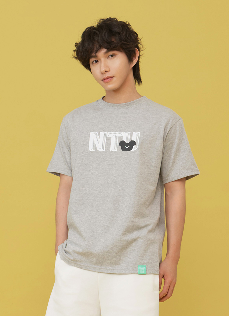 GraceGift Wasabi Bear聯名 Wasabi Bear芥末熊復古像素風印花短袖T恤 灰色