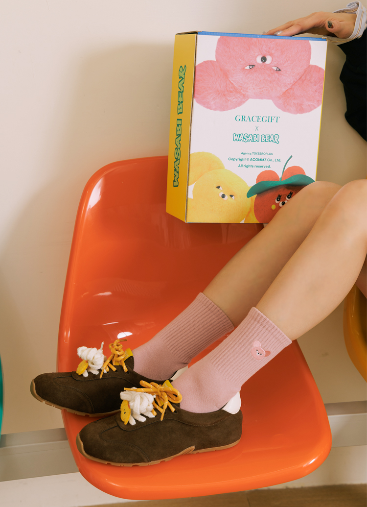 Grace Gift 平價女鞋 Wasabi Bear 聯名 黃芥末熊 休閒運動鞋 咖色 穿搭實拍