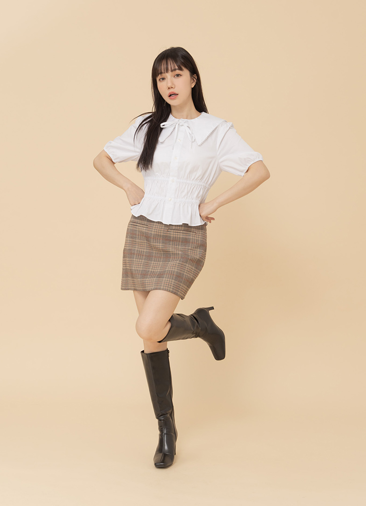 Grace Gift 平價女鞋 優雅小千金 方頭瘦瘦長靴 黑色 扁跟長靴 實拍圖