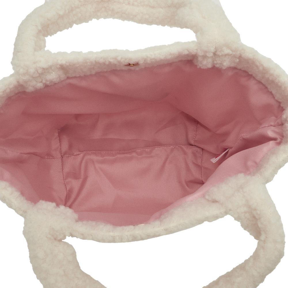 Care Bears-鑽石小熊泰迪毛毛手提肩背托特包 米白