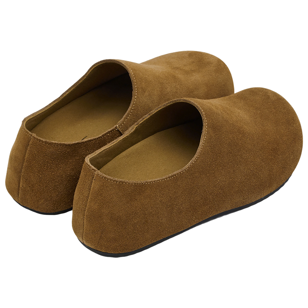 李柔聯名-慵懶共存圓頭牛麂皮懶人拖鞋 棕