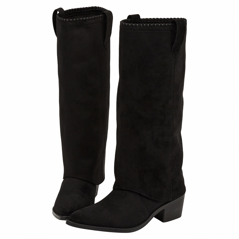 超模尖頭絨布2way可拆式褲管西部長靴 黑