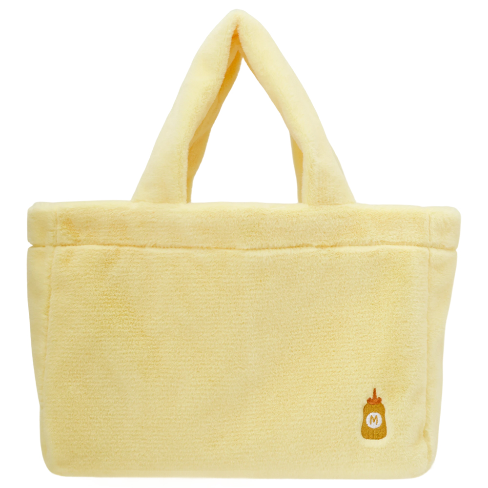 Grace Gift 平價女鞋 Wasabi Bear 聯名 黃芥末熊 格紋絨毛電繡 托特包 正紅色 實拍圖