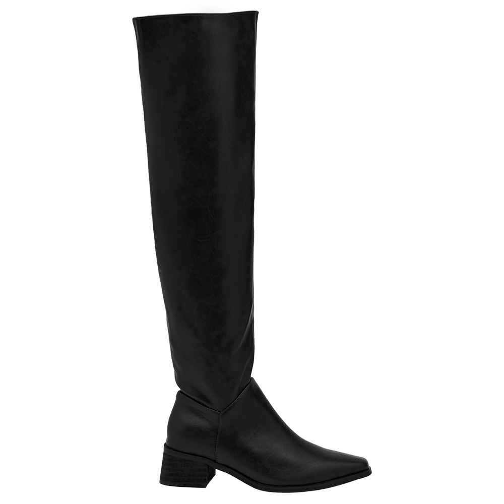 高級氣場方頭2way皮革過膝堆堆長靴 黑