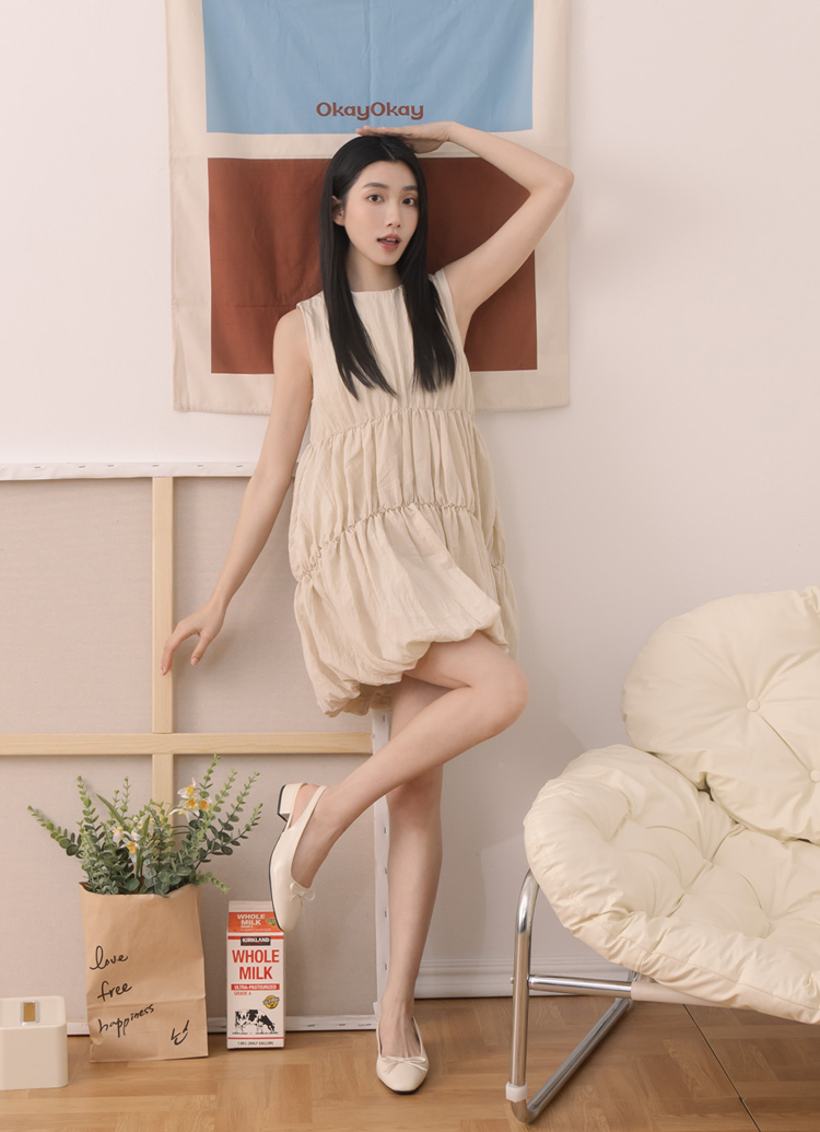 GraceGift平價女鞋 時尚秀場 方頭 韓系清新蝴蝶結後空跟鞋 米白色