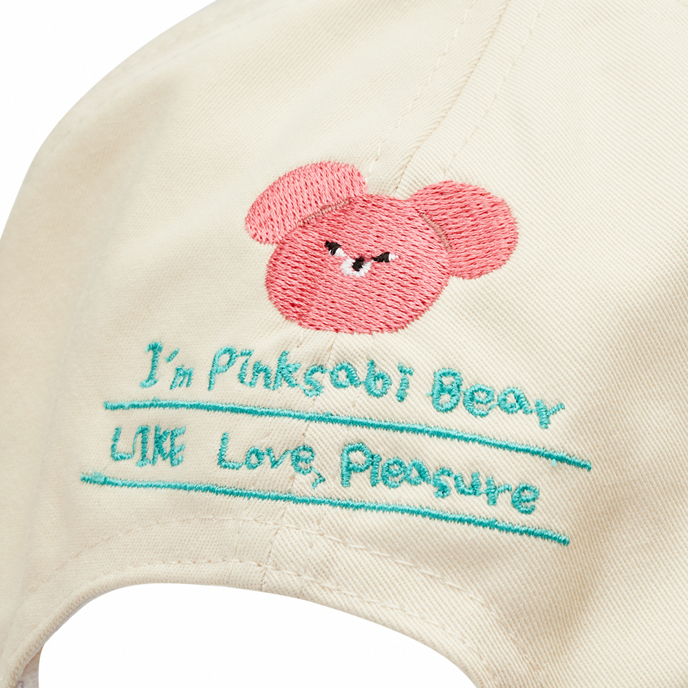 GraceGift Wasabi Bear 粉芥末熊 拉繩調節電繡棒球帽 白色