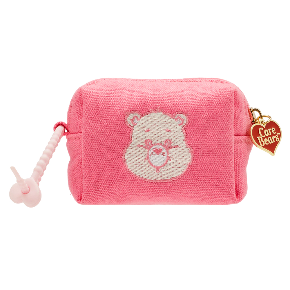 Care Bears-鑽石小熊電繡格紋吊飾零錢包 桃紅