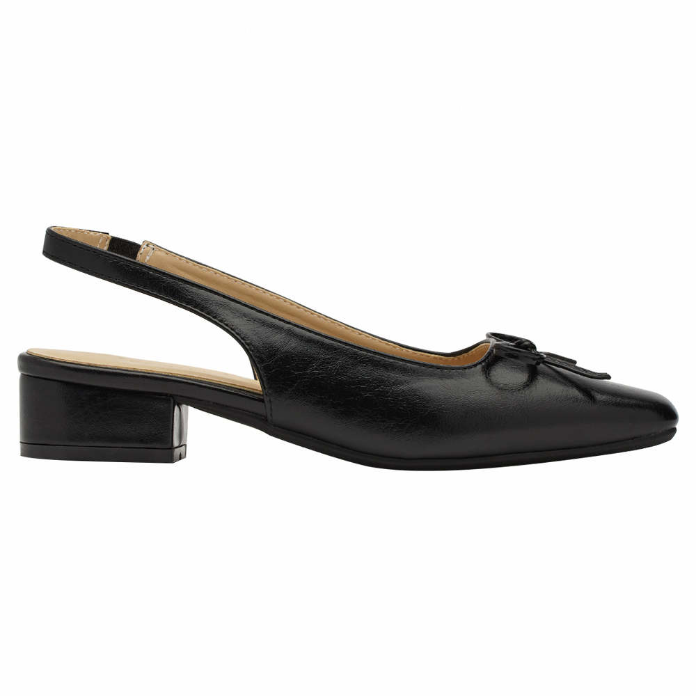 GraceGift平價女鞋 時尚秀場 方頭 韓系清新蝴蝶結後空跟鞋 黑色