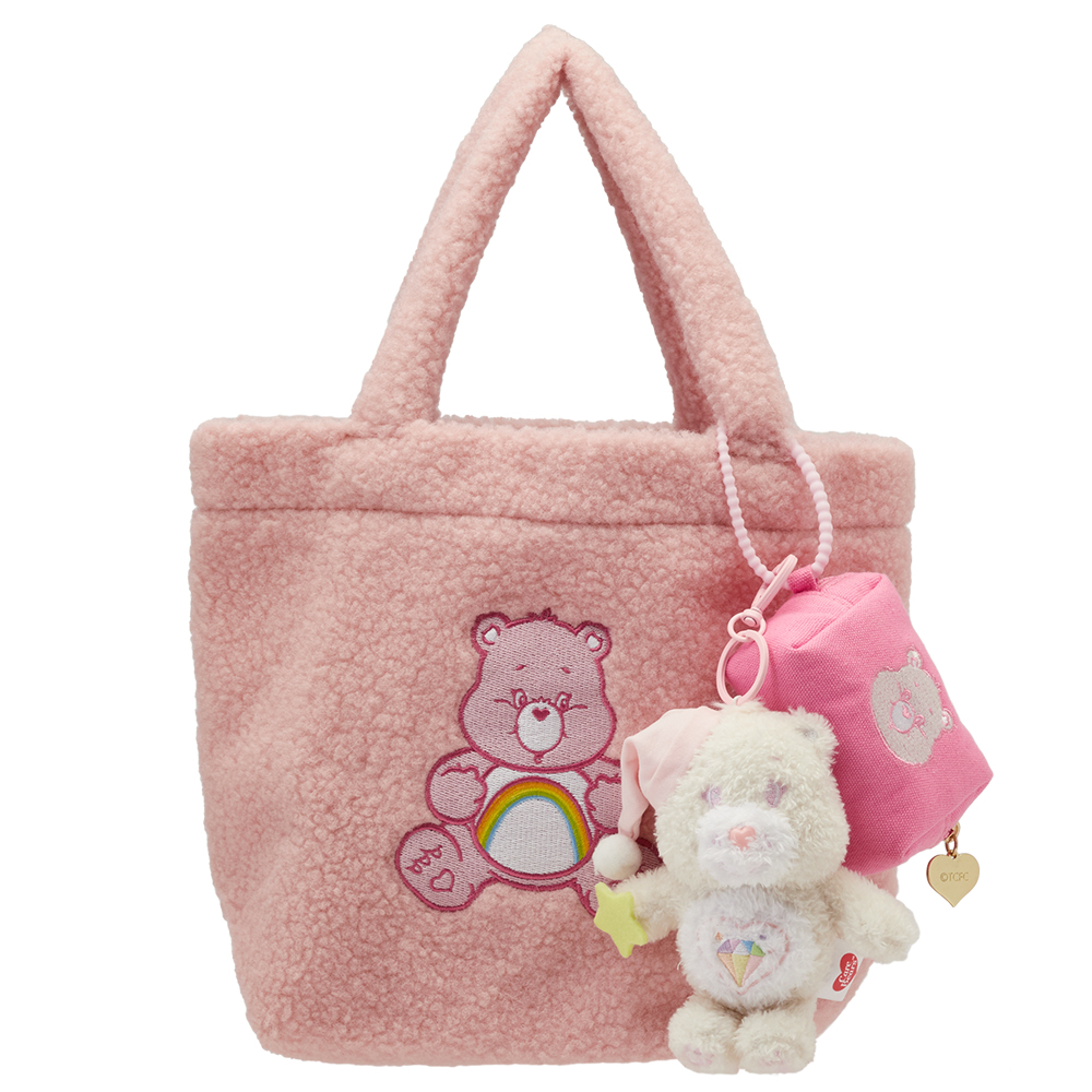 Care Bears-樂觀小熊泰迪毛毛手提肩背托特包 粉