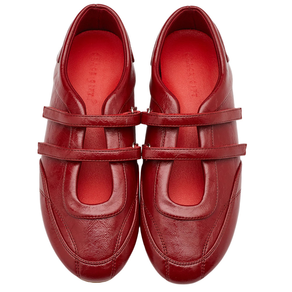 輕盈革命魔鬼氈雙帶內增高瑪莉珍運動鞋 紅