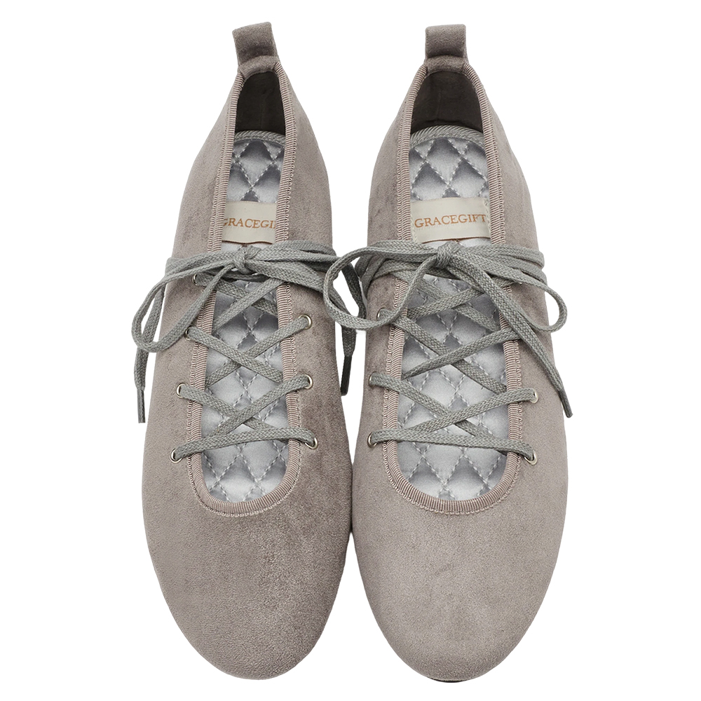 可可芭蕾絨面交叉綁繩芭蕾舞平底鞋 灰