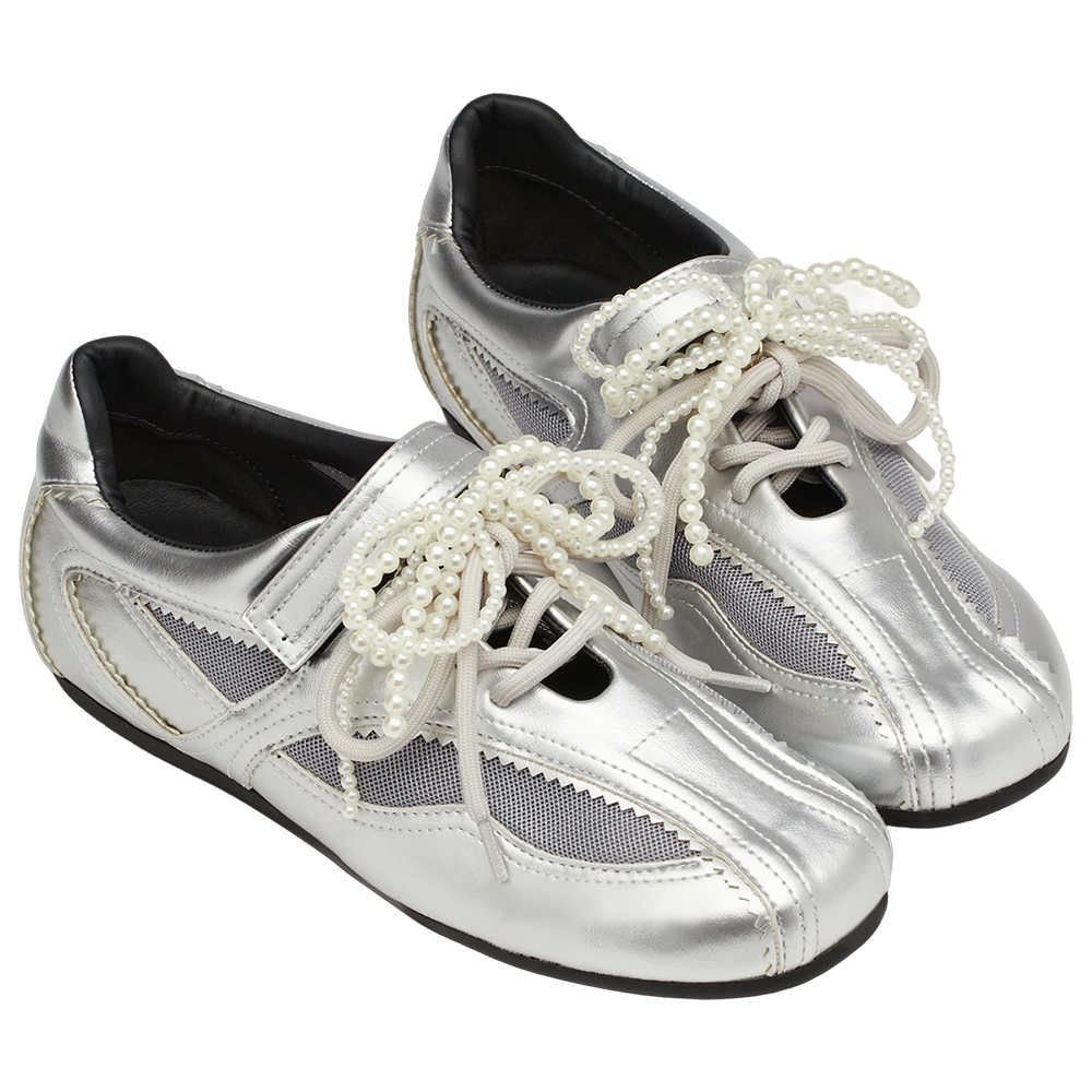 芭蕾少女方頭2WAY綁帶魔鬼氈運動鞋 銀