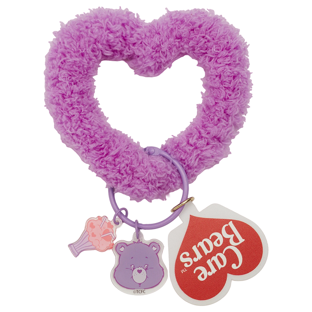 GraceGift CareBears聯名 分享小熊 Cupid系列 愛心絨毛鑰匙圈 淺紫