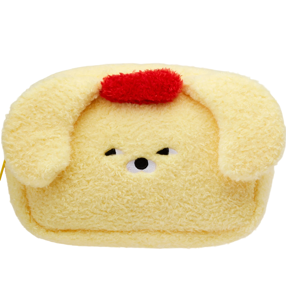 GraceGift Wasabi Bear聯名 黃芥末熊 格紋絨毛化妝包 黃色 實拍圖