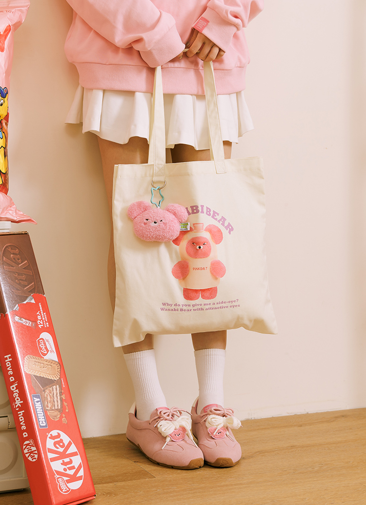 GraceGift Wasabi Bear聯名 粉芥末熊 絨毛星星吊飾飲料提袋 隨行包 粉紅色