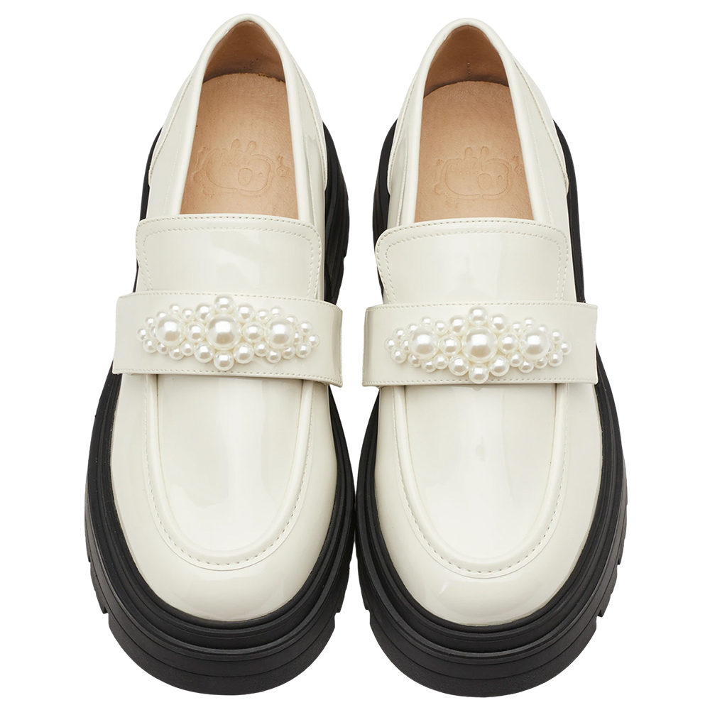 奕潔聯名-公主珍藏2WAY珍珠厚底樂福鞋 米漆