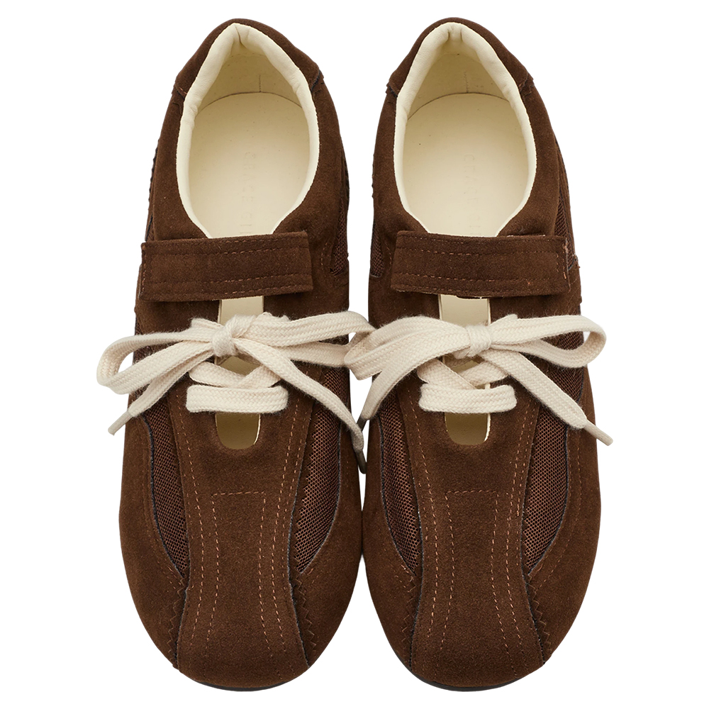 芭蕾少女方頭2WAY綁帶魔鬼氈運動鞋 咖