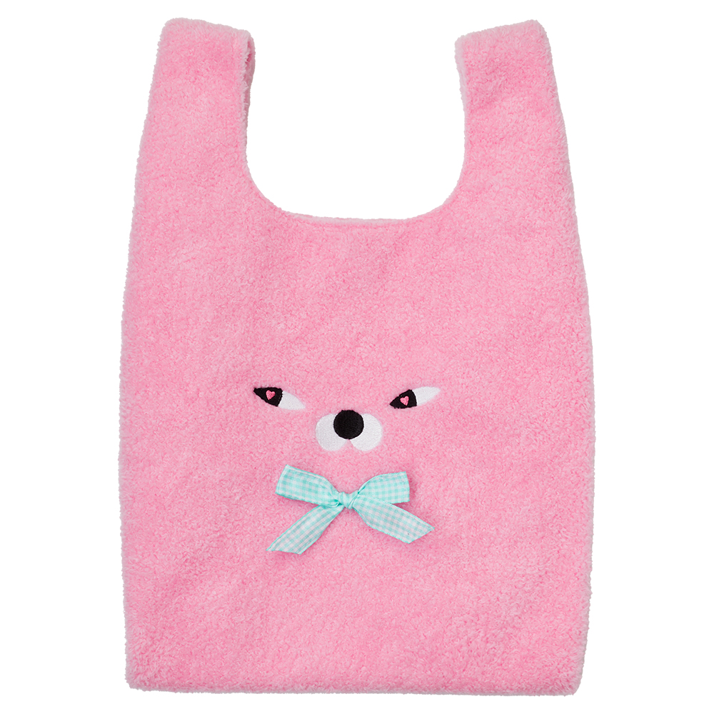 Grace Gift Wasabi Bear 聯名 粉芥末熊 絨毛蝴蝶結手提袋 粉紅色 可愛提袋 實拍圖