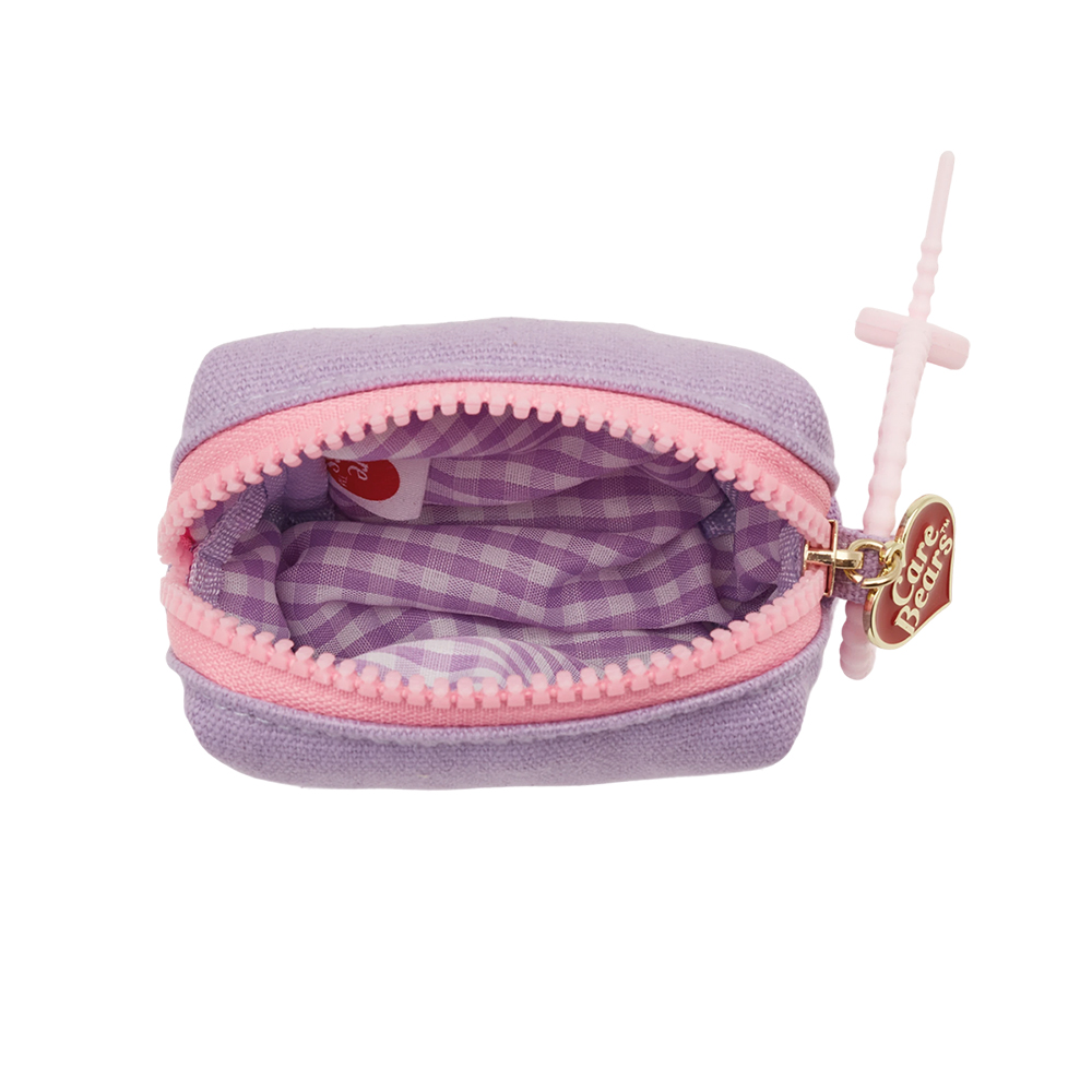 Care Bears-分享小熊電繡格紋吊飾零錢包 紫